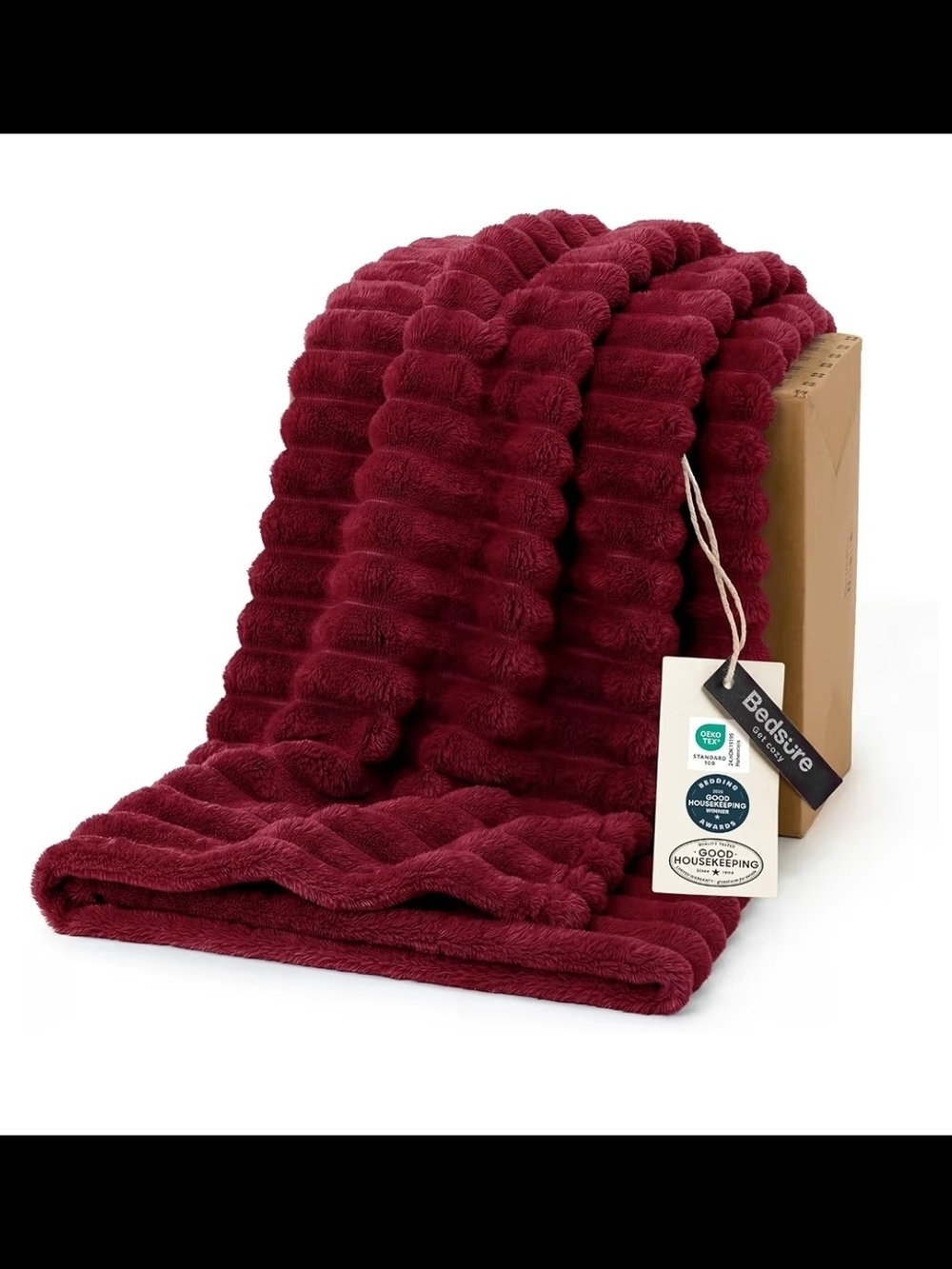 Bedsure Plush Ribbed Throw Blanket - Burgundy